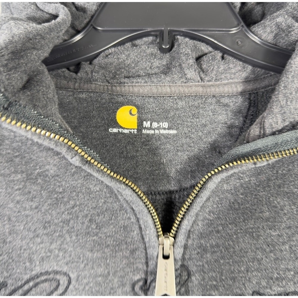 Carhartt Full Zip Hoodie Kids Size M 8-10 Charcoal Gray Embroidered Script Logo - Picture 2 of 6